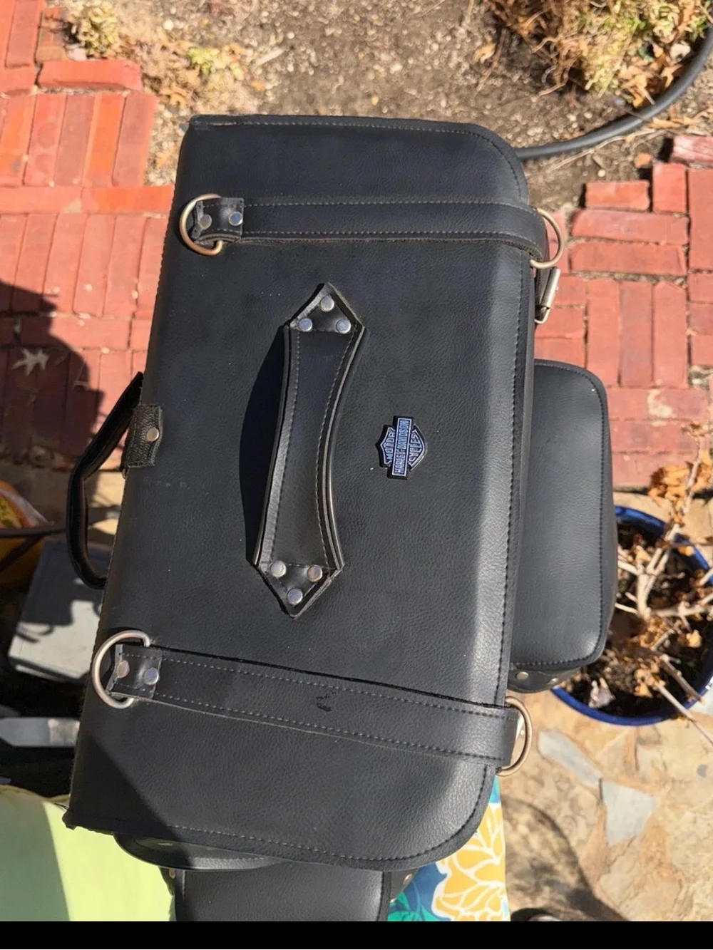 Harley-Davidson Black Leather Duffel-Style Motorcycle Bag with Stud Details